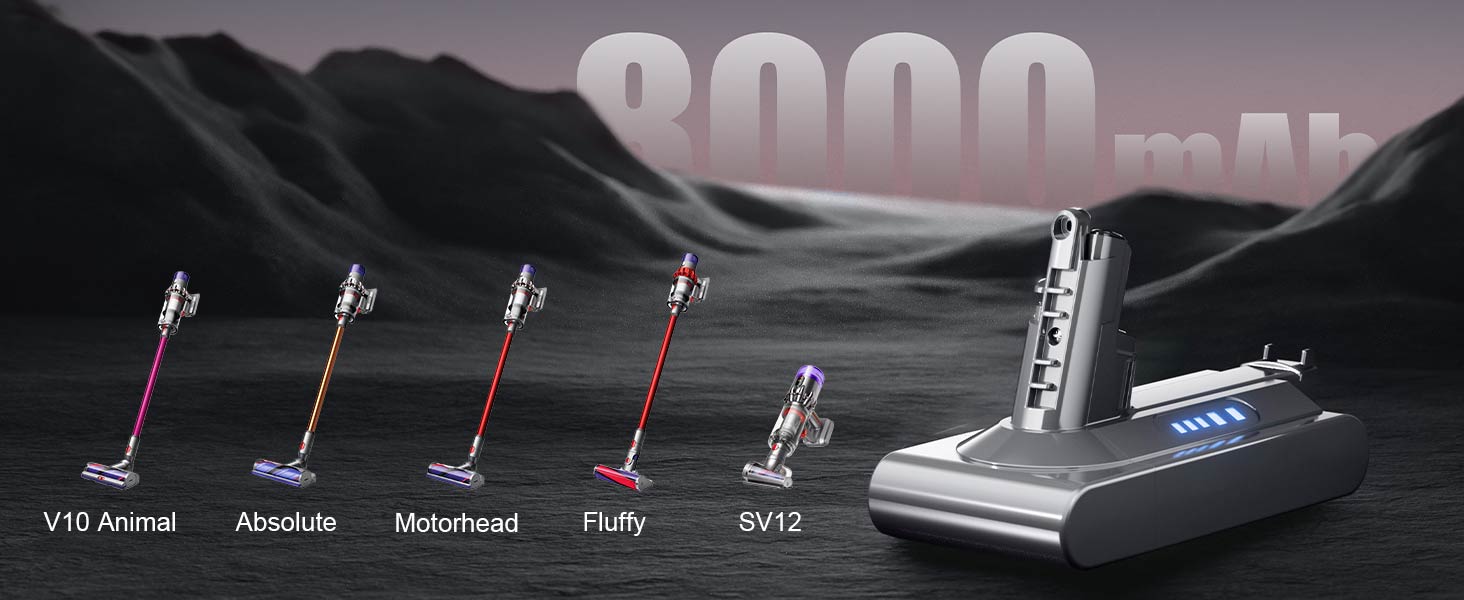 Акумулятор для пилососа Dyson V10 SV12 (Powtree) + фільтр + гвинти (8.0Ah, сірий)