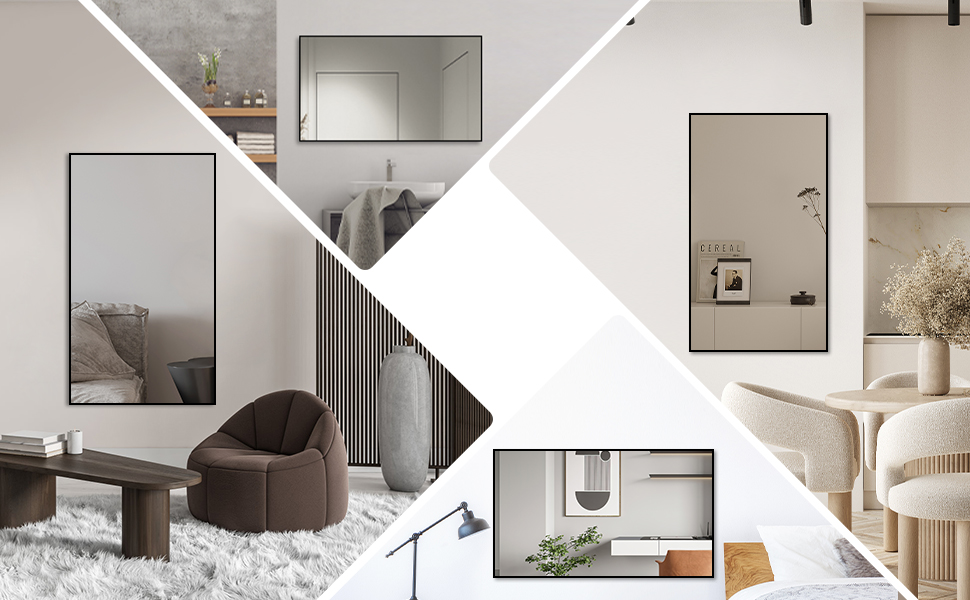 Дзеркало настінне Spiegel 40x160 см, повноекранне з рамою, підлогове для спальні, вітальні або ванної кімнати, прямокутне, алюмінієва рама (чорний)