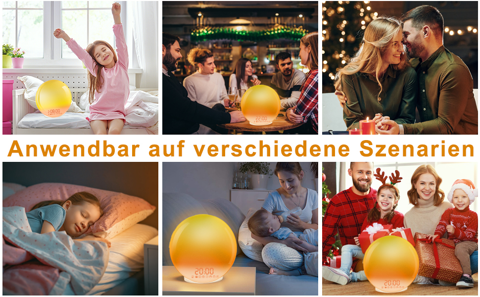 Будильник Cadrim з імітацією сходу сонця та заходу сонця, радіо, 7 природних звуків, FM-радіо, функція повтору, для дорослих та дітей, жовтий