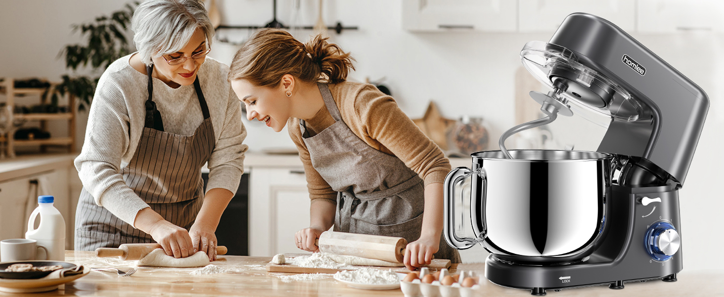 Кухонна машина 2000W з міксером та набором насадок, 7.2 л, нержавіюча сталь, сірий колір