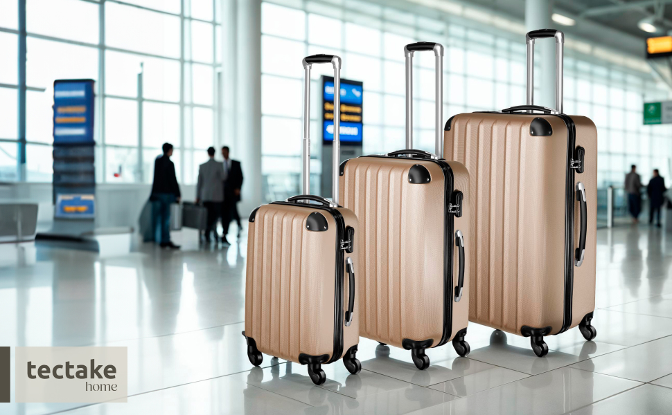 Набір валіз Tectake 3шт з ваговою та ідентифікатором, M-L-XL, ABS, телескопічна ручка, Champagner