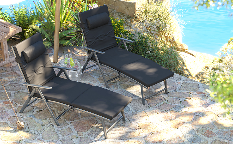 Лежак SONGMICS GCB24BK з товстою матрацом 6 см, алюмінієвий, неслизький, дихаючий, регульований, вантажопідйомність 150 кг, чорний