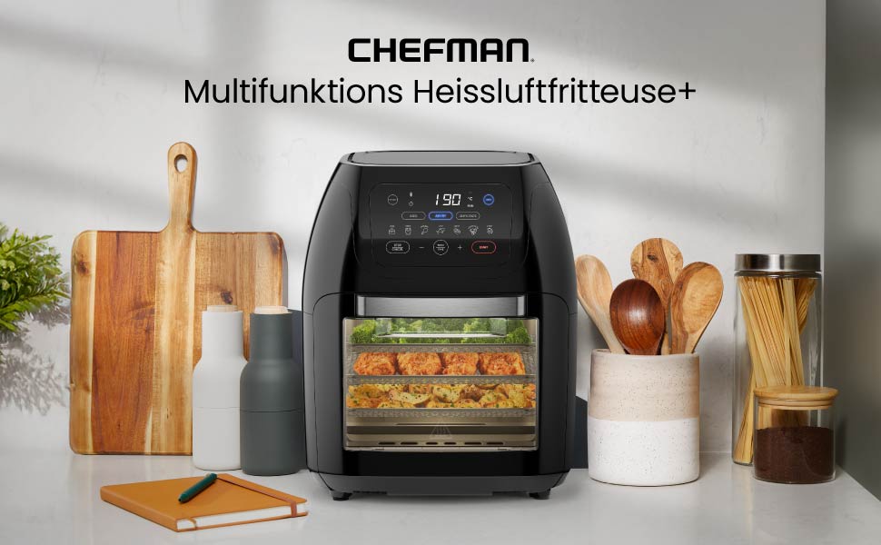 Фритюрниця Chefman мультифункціональна з ротисерією, дегідратором та конвекцією, 17 пресетів, об'єм 10л, чорна