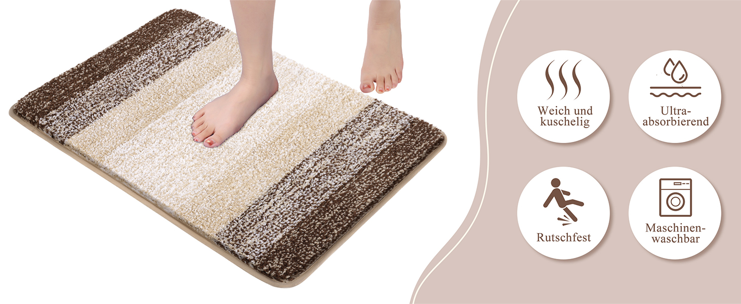 Набір килимків для ванної кімнати Badteppich Set: м'який високий ворс, 3 шт. (45x65 см, 50x80 см, 50x60 см), машинка-мийка, неслизькі, для туалету, під душ, в ванну