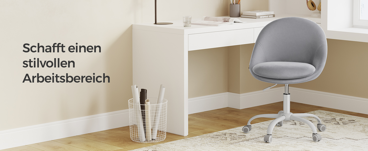 Крісло SONGMICS для офісу та дому, крісло для макіяжу з велюру, регульоване по висоті, сіре, OBG020G04