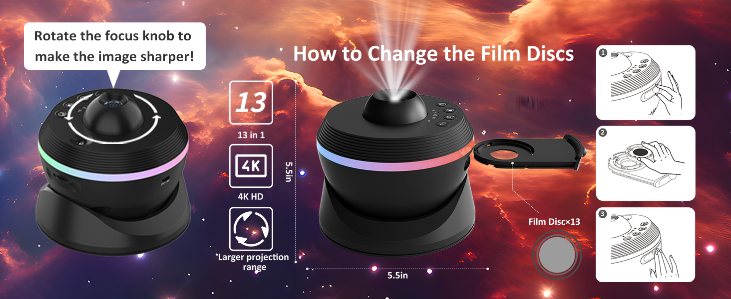 Проєктор зоряного неба VanSmaGo 8-го покоління Sternenhimmel Galaxy: Планетарій, нічник HD з обертанням 360° та таймером (білий)