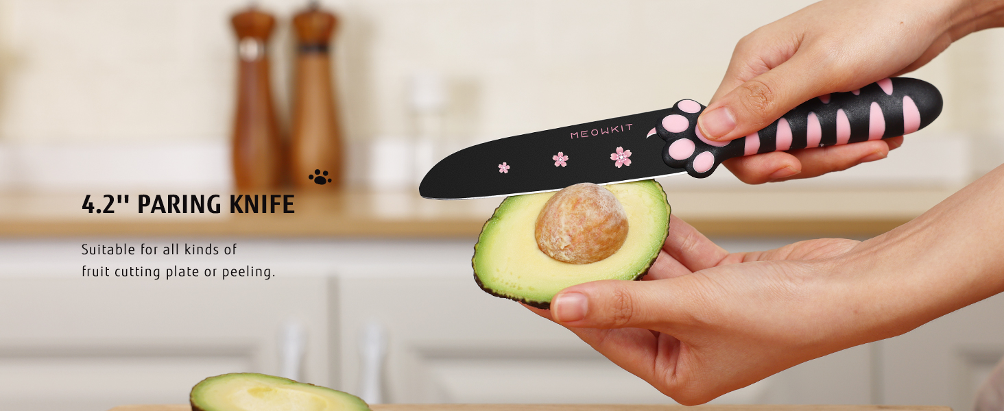 Набір кухонних ножів MeowKit 5 предметів з нержавіючої сталі, милий набір ножів з знімним блоком та ножицями, котяча форма, чорний, рожевий, рожевий