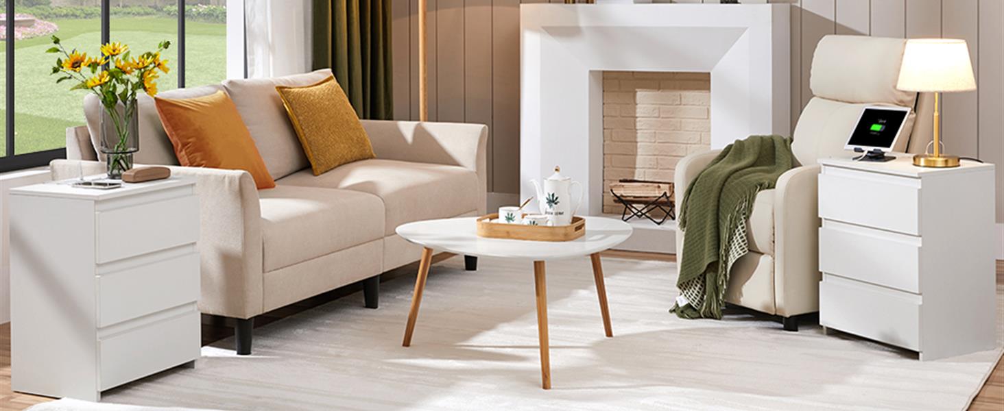 Нічний столик Yaheetech з 3 висувними ящиками, 2 розетками AC та 2 USB-портами, для спальні/вітальні