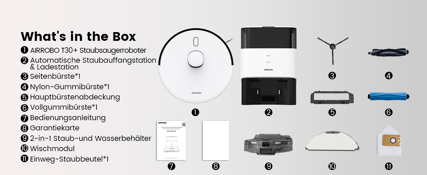 Робот-пилосос AIRROBO T30+ з функцією миття, 6000Pa, LiDAR-навігація, 240 хв роботи, App-керування, білий малюнок