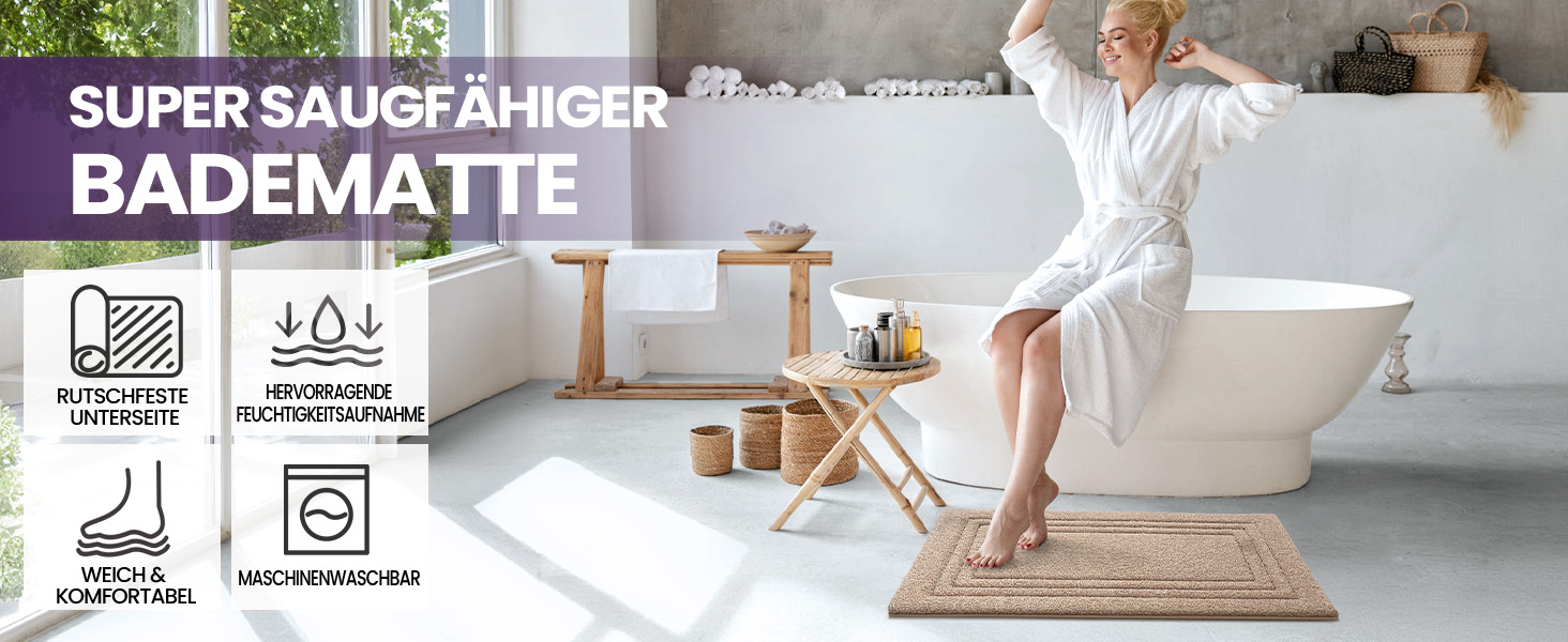 Килимок для ванної кімнати DEXI, м'який, нековзний, пральний, 50 x 80 см, бежевий