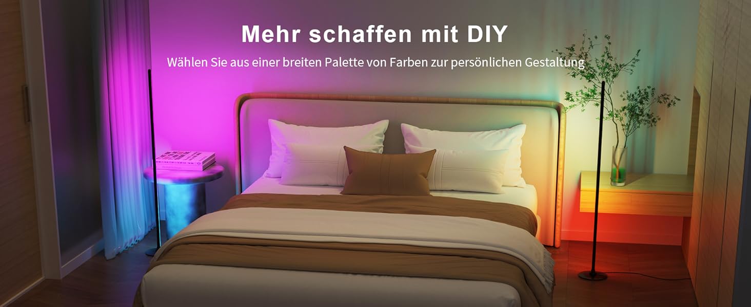 Світлодіодна підлогова лампа RGBICW з пультом та додатком, димування, Alexa/Google, синхронізація з музикою, 16 млн кольорів, 68 режимів, стильна лампа для спальні 51 дюйм