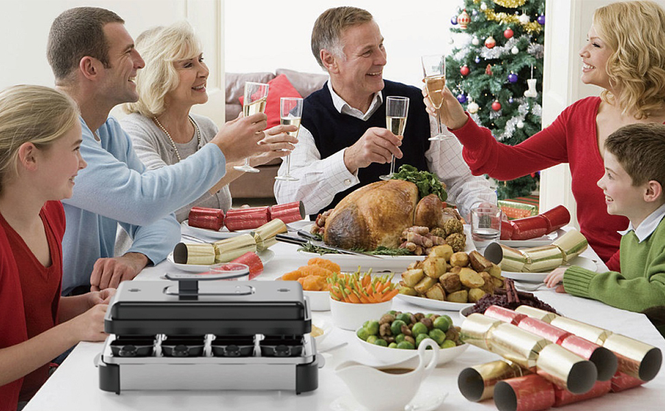 Електричний гриль-рателі Muchen на 8 осіб з антипригарним покриттям, регулюванням температури та 8 сковородами для рателі