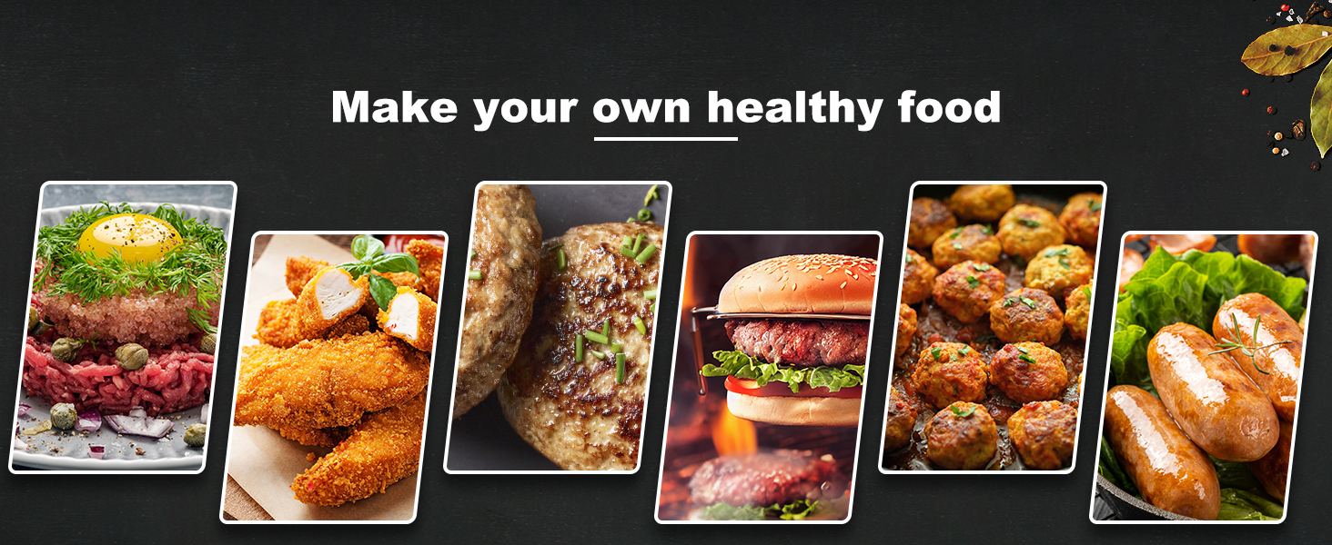 Електрична м'ясорубка COOCHEER 2000W з нержавіючої сталі 3-в-1, з набором для ковбас та кіббе