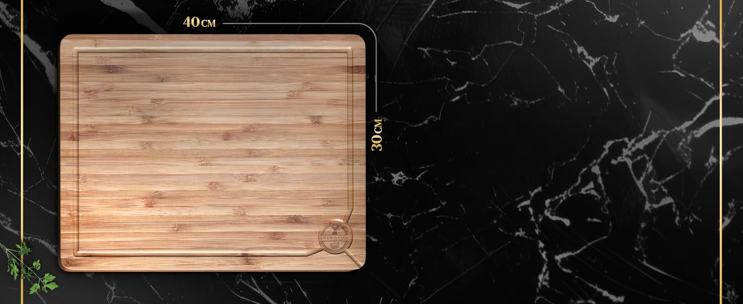 Набір дощок для нарізання Deer & Oak з бамбука XXL та велика (43x30 см & 38x25 см) – для м'яса, овочів, ніж-дружні, попередньо оброблені олією