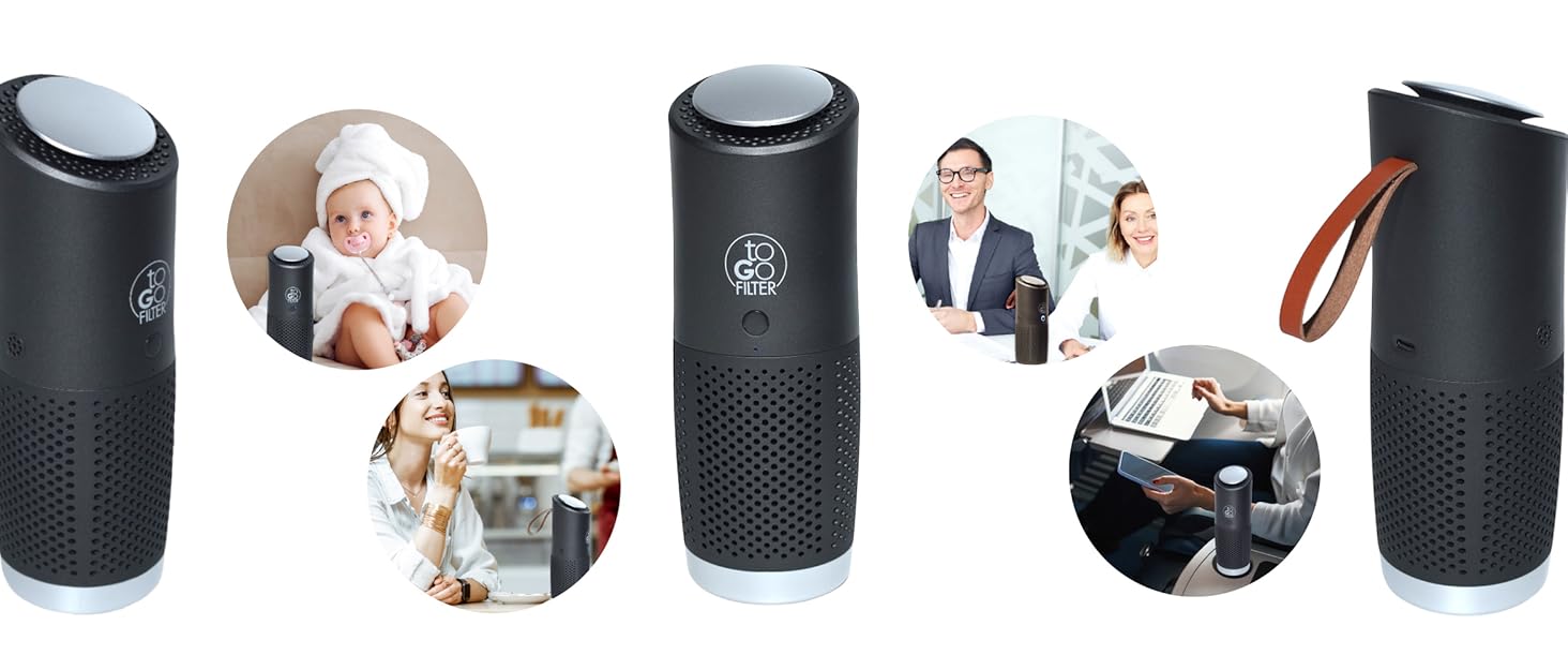Портативний очисник повітря toGo Filter з акумулятором, компактний, для подорожей, авто, офісу. HEPA 13 фільтр, активне вугілля, для алергіків та астматиків, 15㎡