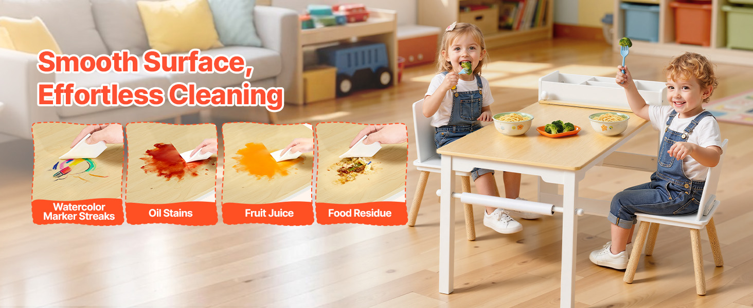 Дитячий стіл VEVOR з 2 стільцями та шафкою 3 ящики, набір для малювання, читання, письма, ігор, дитяча кімната, дитячий садок, білий + натуральне дерево, сучасний дизайн