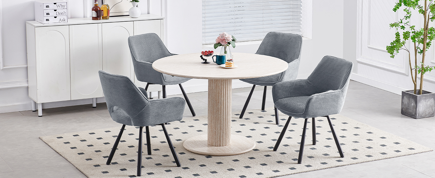 Набір з 4-х обертових стільців для їдальні з підлокітниками, 360° обертання, кухонні стільці, сучасні м'які стільці з тканинною спинкою для кухні, їдальні, спальні, бежеві