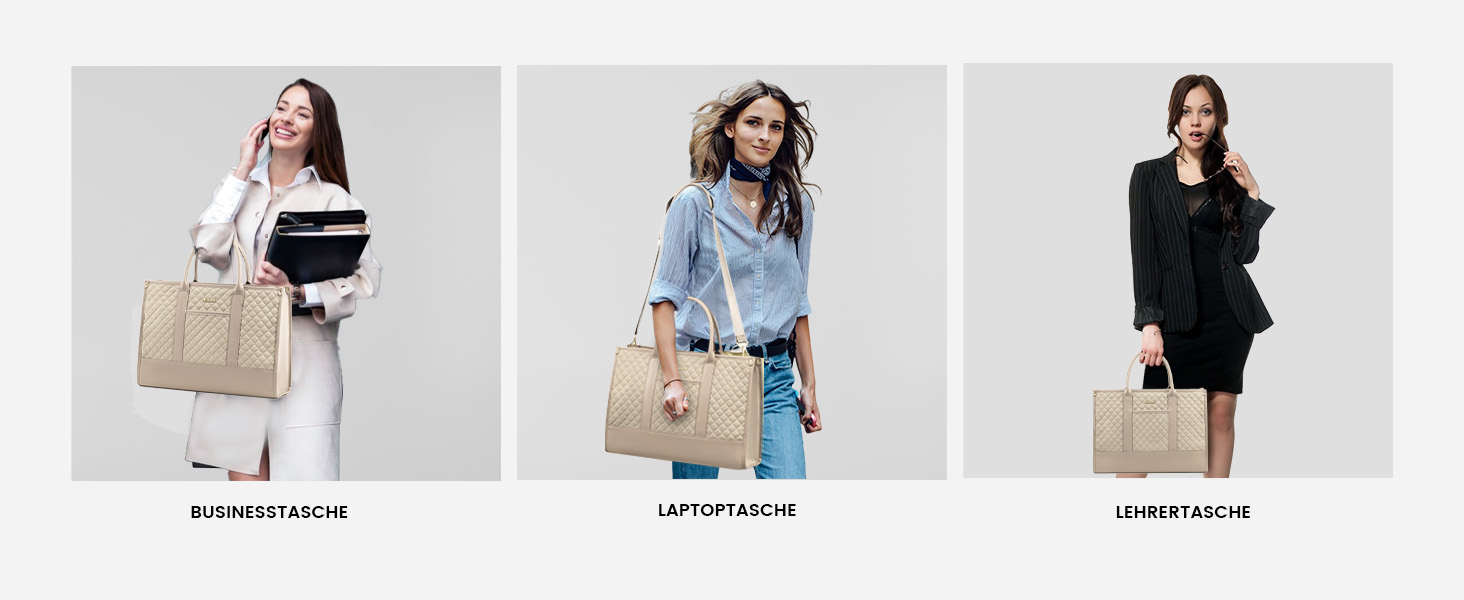 Сумка для ноутбука LOVEVOOK для жінок, водонепроникна, велика, шкіряна, для роботи, навчання, офісу, університету (15,6 дюймів, хакі+чорний)