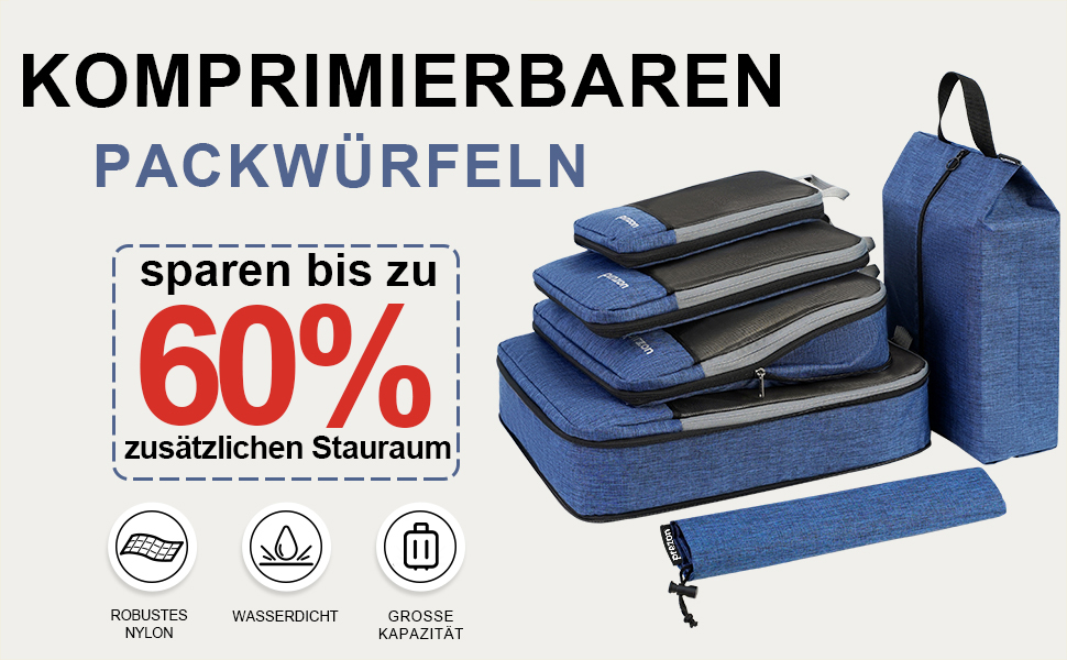 Набір компресійних органайзерів для подорожей Packing Cubes для валізи та рюкзака, 4 шт, темно-синій