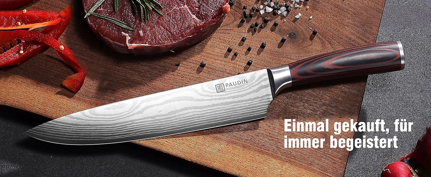 PAUDIN Profi Кухонний ніж 23см з нержавіючої сталі, ергономічна ручка, для професіоналів та любителів, ідеальний подарунок для кулінарів