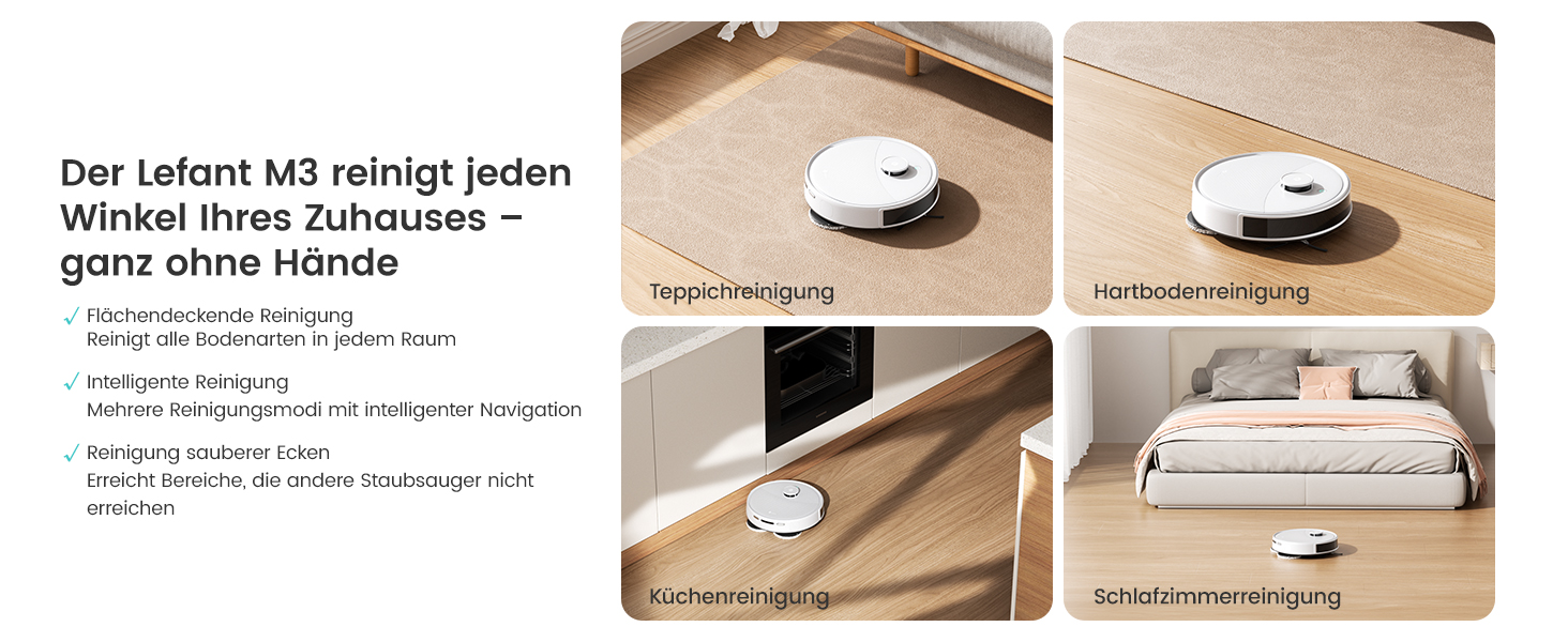 Робот-пилосос Lefant M3 з функцією миття, 12000Pa, LiDAR-навігація, білий
