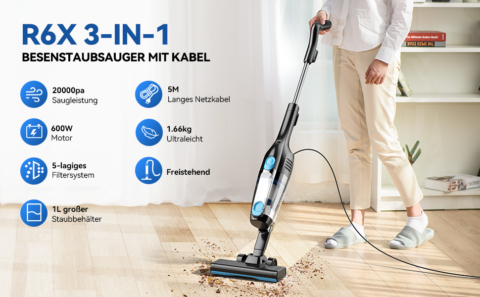 Пилголом Stick, кабель, ручний 20Kpa 600W, 3 в 1, без мішка, 5м, для тварин, килимів, твердих підлог