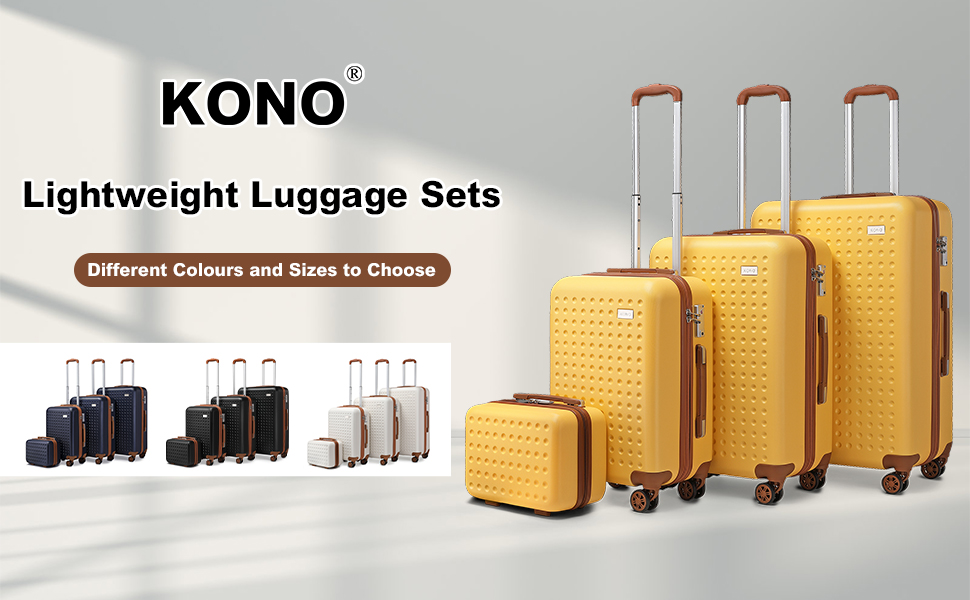 Валіза-тележка KONO з жорсткою оболонкою, 76x50x31 см, білий колір (з жовтим та косметичним набором)