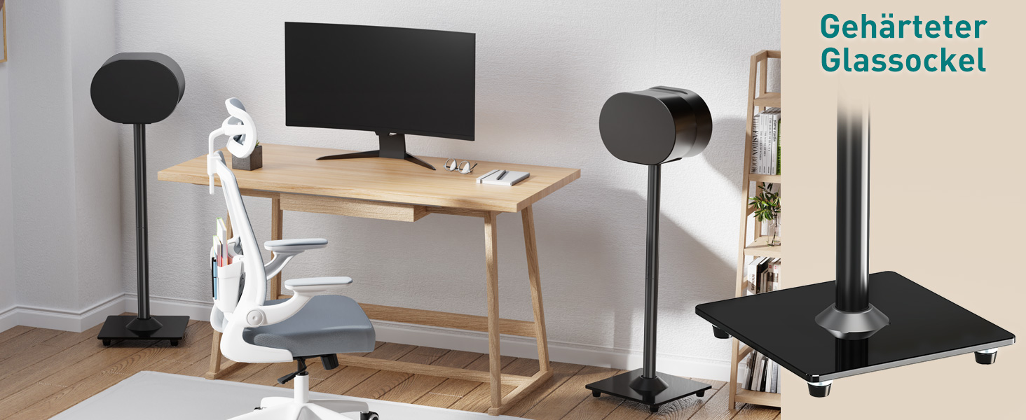 Підставка для колонки Sonos Era 300 ELIVED, підлоговий стійка зі скляною основою, висота 80.7 см, чорна, 1 пара (EV5026)