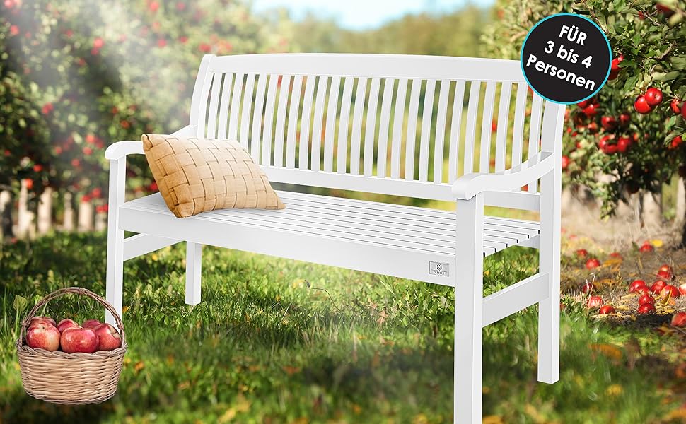 Садова лавка KESSER® дерев'яна для 3-4 осіб, біла 150 см, стійка до погодних умов, вантажопідйомність 320 кг, з чохлом для балкона, тераси та саду
