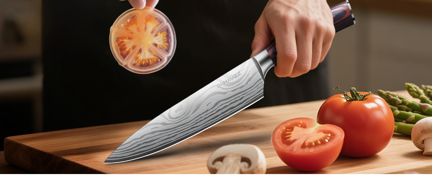 Професійний кухонний ніж, 20 см: високоякісний сталевий ніж для шеф-кухаря з ергономічною ручкою