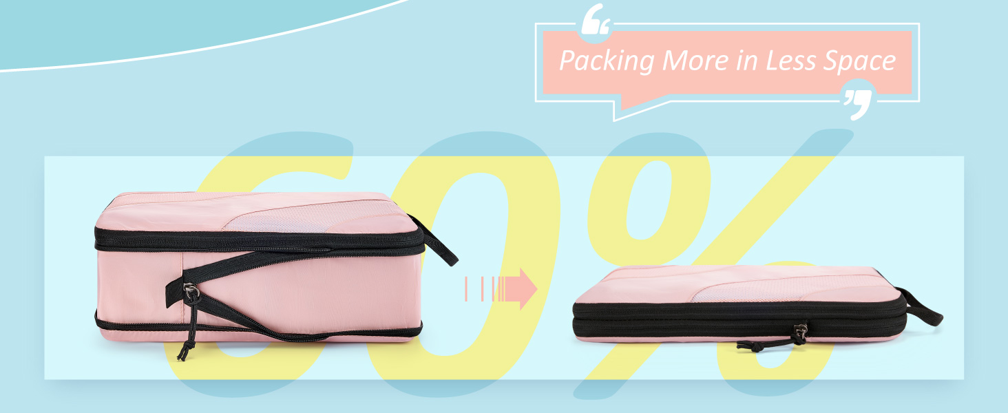 Набір компресійних органайзерів для подорожей BAGSMART, 6 шт, органайзери для одягу в валізу та ручну поклажу, рожевий