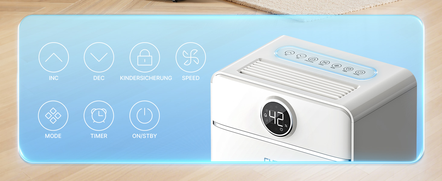 Електричний осушувач повітря CHIVALZ 12л/24г для приміщень до 120м³ (30м²), 3 режими роботи, таймер 24г, автоматична відтавлювання (білий)