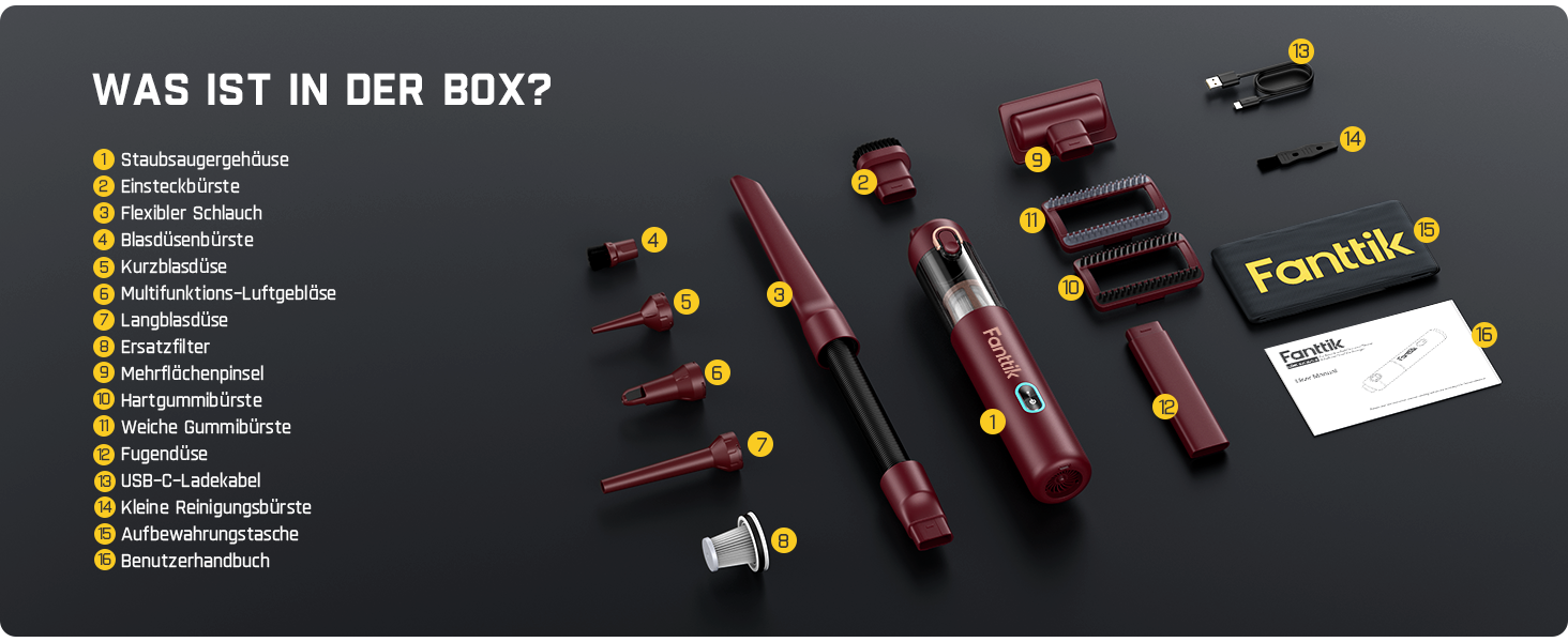 Акумуляторний автомобільний пилосос Fanttik Slim V8 APEX, портативний ручний міні-пилосос RobustClean™ 4-в-1, потужність всмоктування 19000 Па/45 AW, 2 режими роботи, для авто, офісу та клавіатур (Червоний)