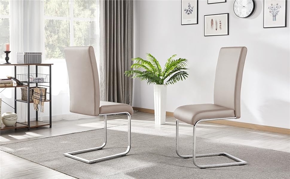 Крісла для їдальні Yaheetech (2 шт.) з м'яким сидінням, штучна шкіра, металевий каркас, 135 кг, світло-коричневий