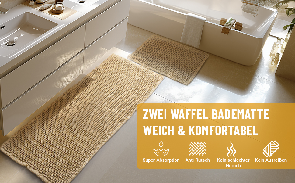 Набір килимків для ванної кімнати, антиковзні килимки, килимок для ванної, набір 2 шт, бохо килимок для ванної, пральний душ-килимок для вітальні, спальні, ванної кімнати, декор для ванної, 51 x 60 см + 41 x 61 см, коричневий та білий (коричневий)