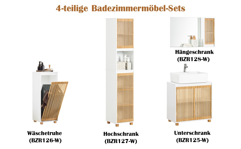 Тумбочка для ванної кімнати SoBuy, вузька, стійка до вологи, з бамбуковими дверцятами, 30 см, 33x165x33 см, BZR127-W