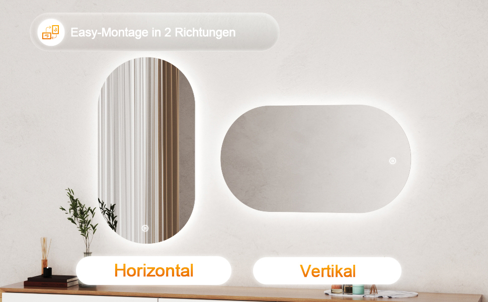 Дзеркало для ванної кімнати Boromal з підсвічуванням, овальне LED, 50x90 см, сенсорне керування, диммування, 3 кольори світла