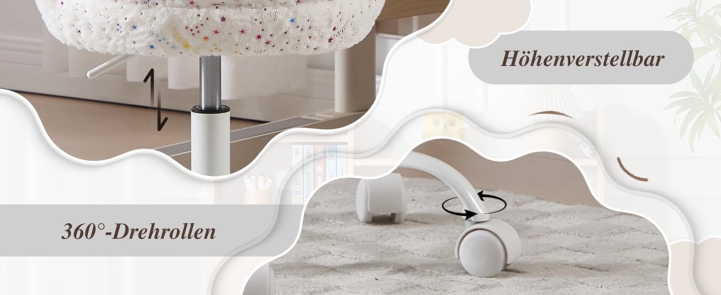 Дитячий стіл-крісло регульований, обертовий крісло з велюру, крісло для дівчаток, крісло для навчання, біле