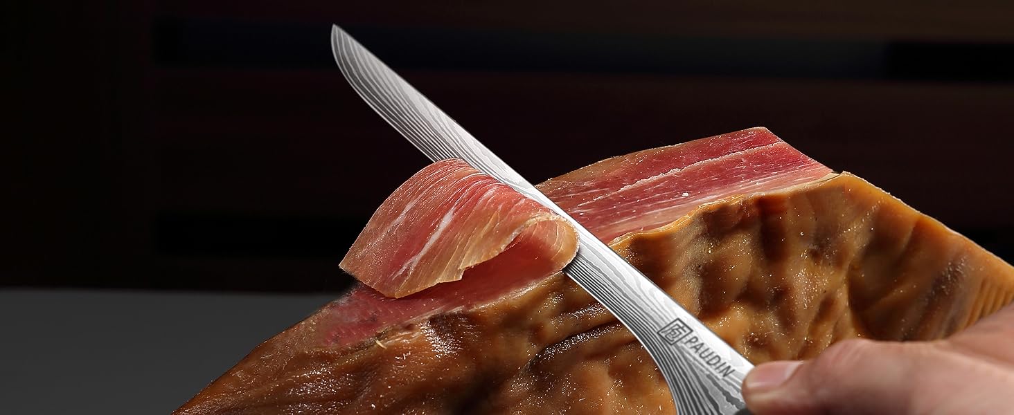 Набір кухонних ножів Paudin 7 предметів з дерев'яним блоком, професійний набір ножів для кухні, високоякісні ножі з ABS ручками