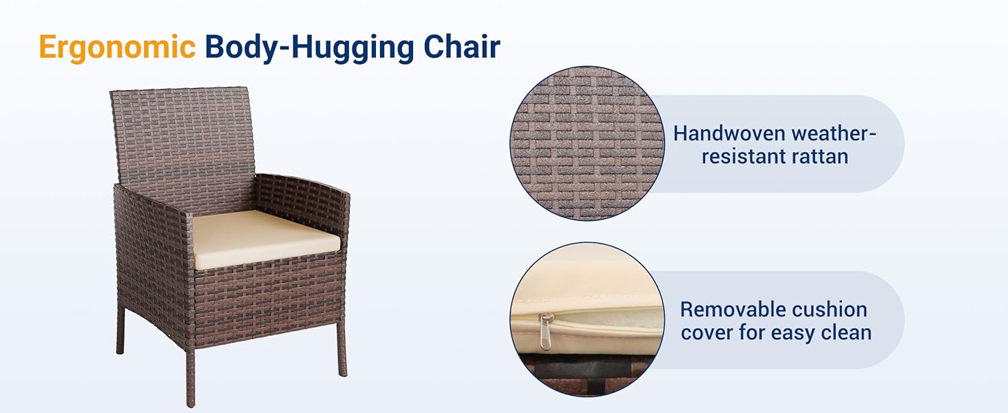 Набір меблів для саду UDPATIO Lounge: стіл та 2 стільці з поліротангу для балкона/тераси (колір: коричневий, 3-х частинний)