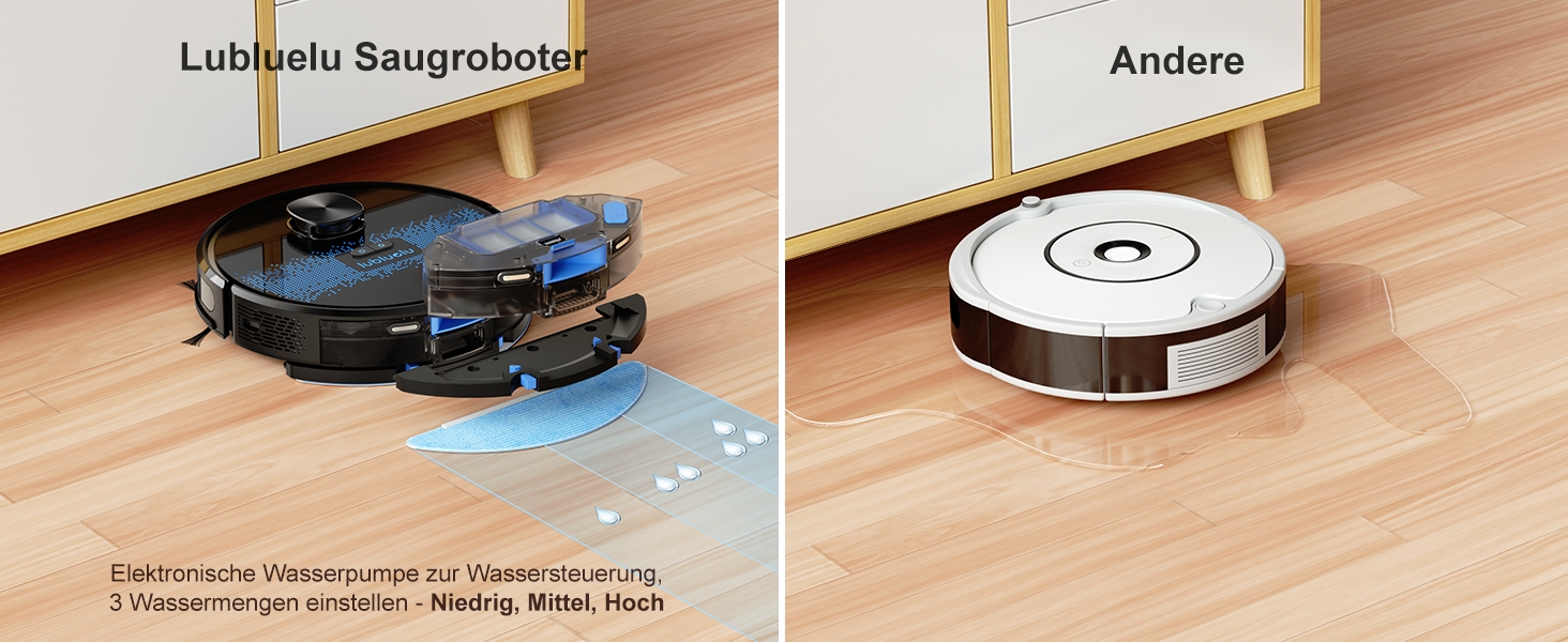 Робот-пилосос Lubluelu з функцією миття підлоги, 4500Pa, лазерна навігація, 5 карт, 55 dB, керування через додаток, для шерсті тварин, килимів, твердих підлог, чорний