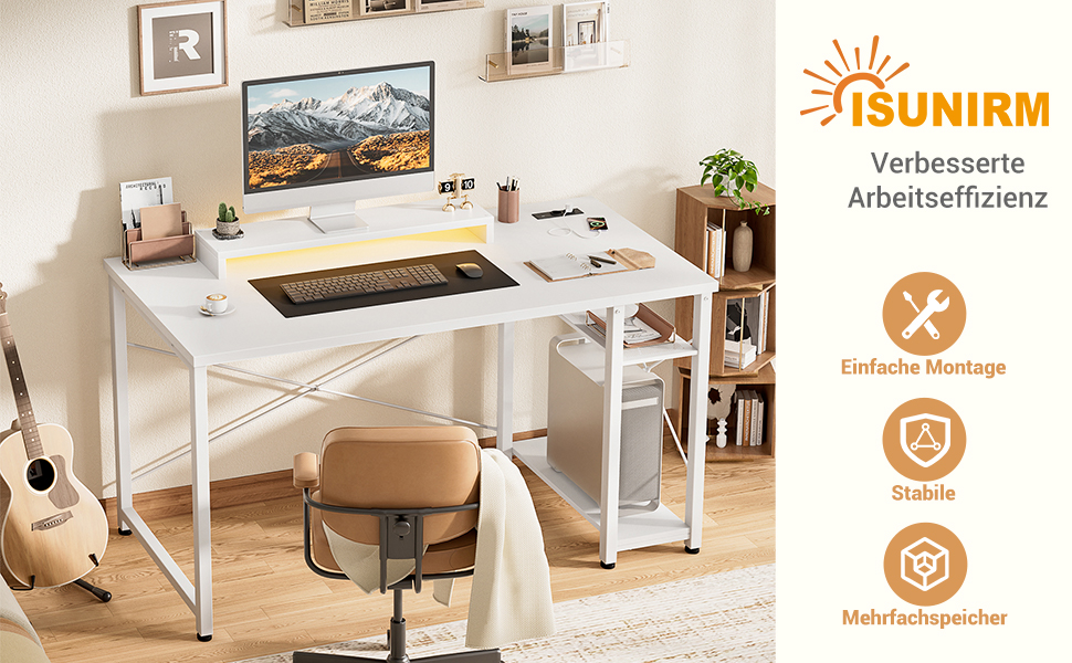 Ігровий стіл з LED-підсвічуванням та розетками, стіл для комп'ютера з USB, стіл для ПК з підставкою для монітора, сучасний офісний/робочий стіл для ігрової кімнати (білий)