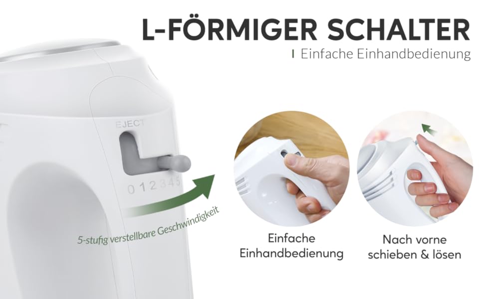 Електричний ручний міксер Kestreln з плоским дном для випічки, потужний міксер для тортів та густого тіста, з гаком для вимішування (S1 білий)