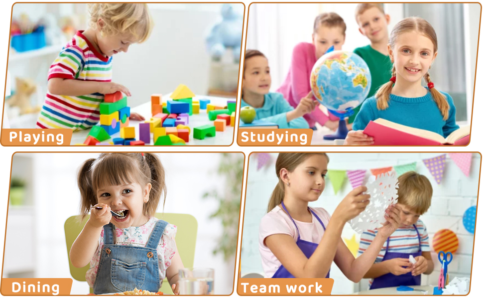 Дитячий стіл з 6 стільцями: комплект для дитячого садка та кімнати, регульована висота, пластикові меблі, жовтий