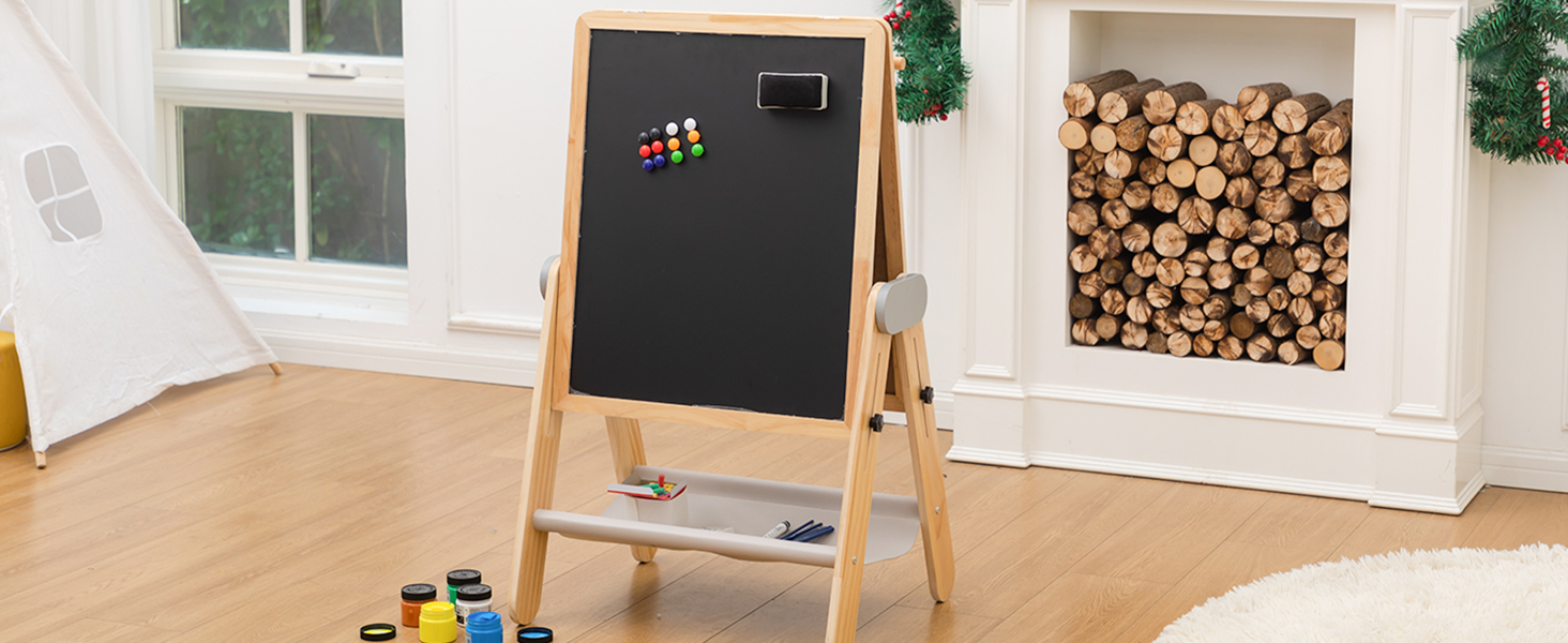Дитяча мольберт BanaSuper 3-в-1: магнітна дошка, біла дошка, велика поверхня для малювання | Регульована висота (90-110 см), складаний | Для творчості дітей, сірий