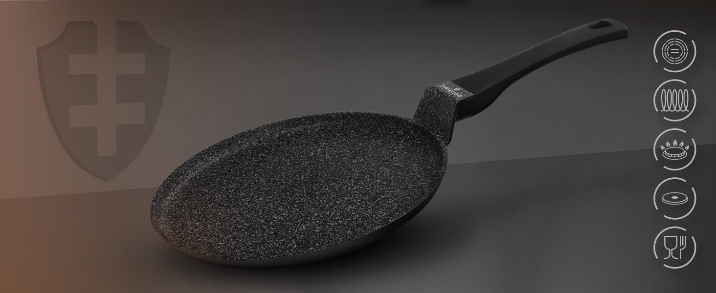 Сковорода для крепів ZWIEGER з дозатором тіста – антипригарна сковорода для панкейків Induktion 26 см, сковорода для панкейків, яку можна мити в посудомийній машині – з нержавіючою сталлю по всій поверхні, підходить для всіх типів плит – без PFOA та PFOS, 26 см з силіконовим шпателем