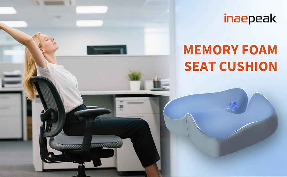 Подушка ортопедична з піни Memory Foam для офісного крісла та автосидіння, дихаючий чохол, синя