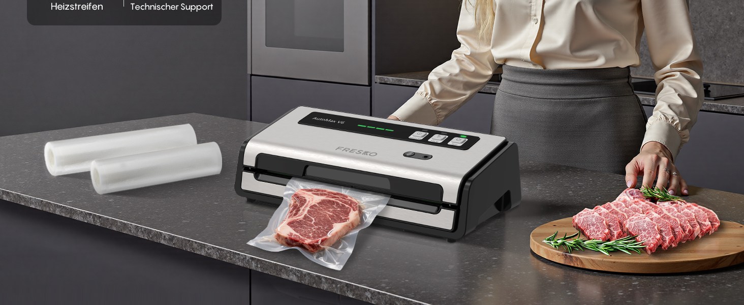 Вакууматор FRESKO Automatik для продуктів з турбо-режимом (15л/хв), автоматичний вакуумний пакувальник, 2 рулони в комплекті