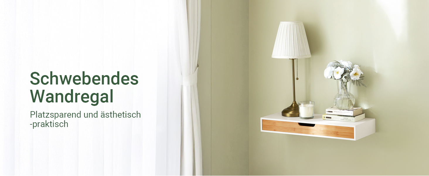 Полиця настінна SoBuy з шухлядою - біла та дерев'яна, 60x24x8 см. Сучасна настінна полиця для вітальні, спальні, коридору FRG93-WN