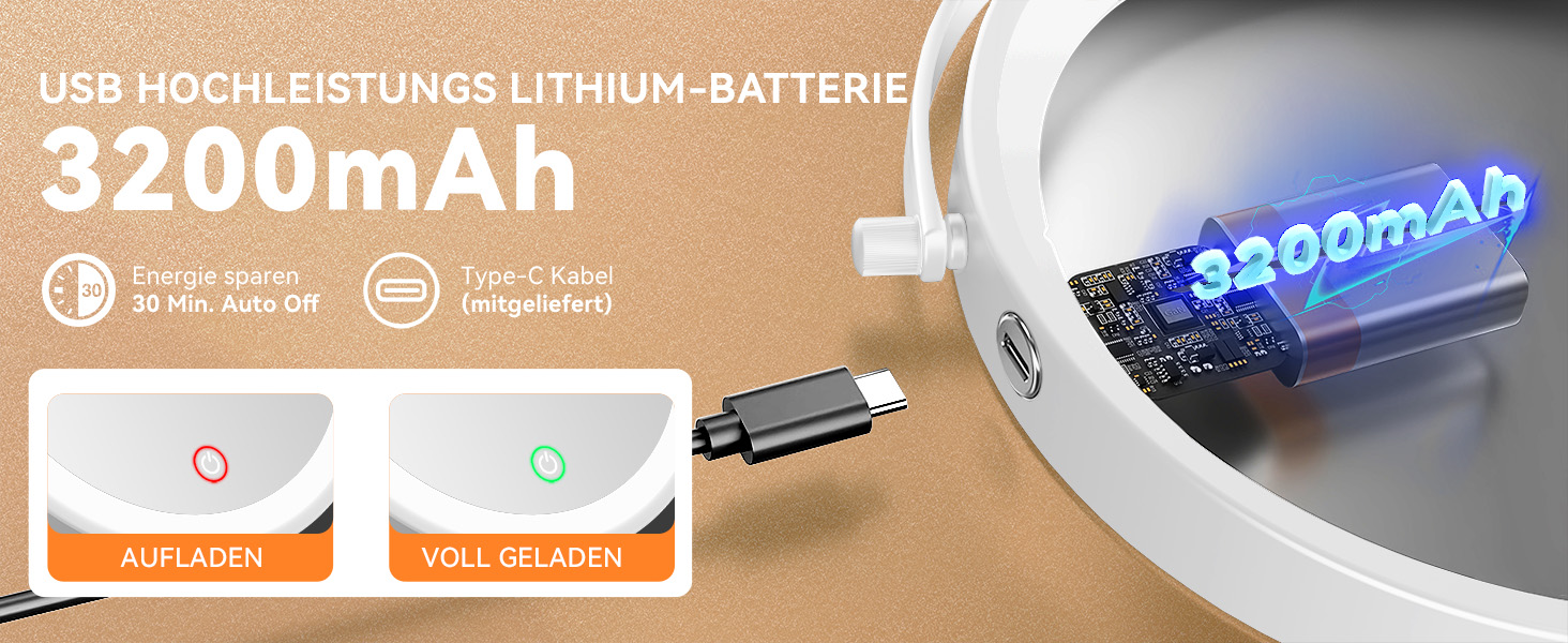 Дзеркало для макіяжу Auxmir з підсвічуванням, 1x, перезаряджуване, з підсвічуванням для гоління, настінне, з регулюванням яскравості, збільшувальне (30x), 3 кольори світла, поворотне на 360°, для ванної кімнати (білий)